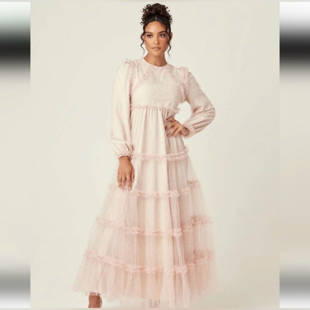 Elegant Pink Gown - Zahraa the Label - Aya Floral Tulle Maxi Dress
